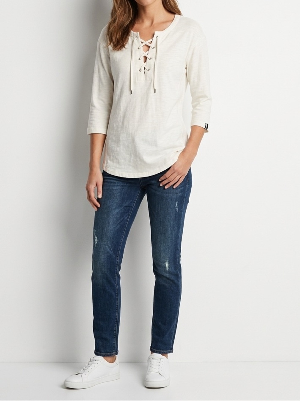 Tommy Hilfiger White Lace-Up Neck Top